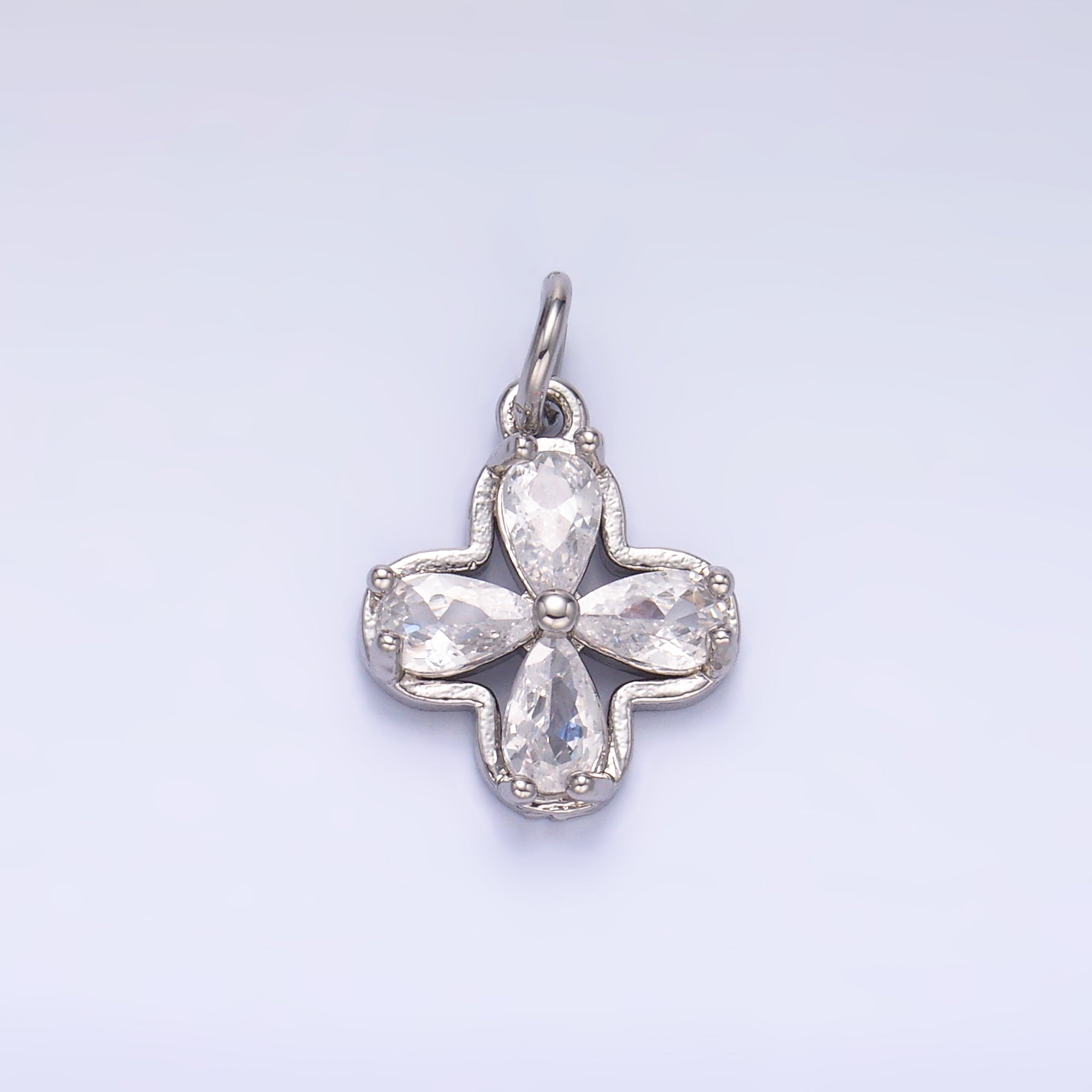 24K Gold plated Clear CZ Bezel Flower Mini Charm in Gold & Silver | C033