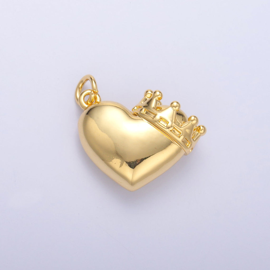 24K Gold plated Chubby Heart Crown Charm in Gold & Silver | C038