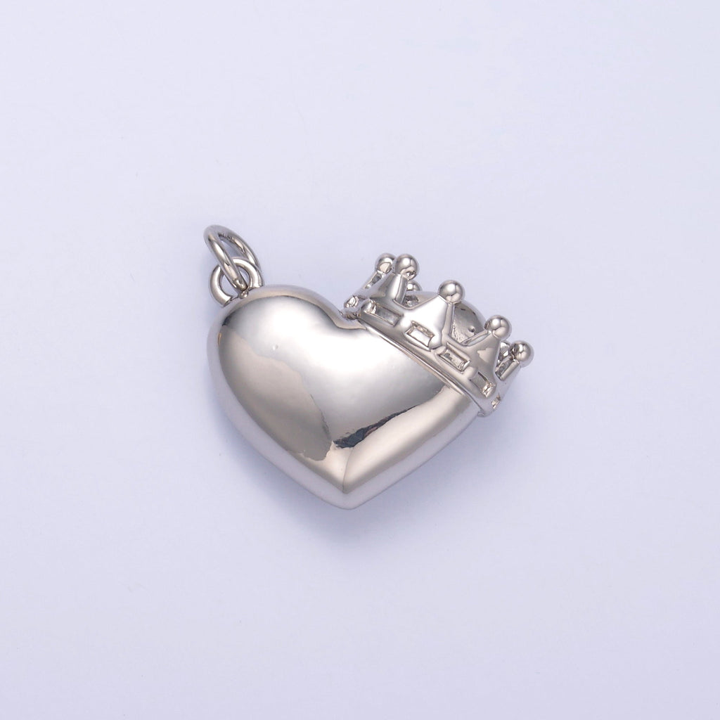24K Gold plated Chubby Heart Crown Charm in Gold & Silver | C038