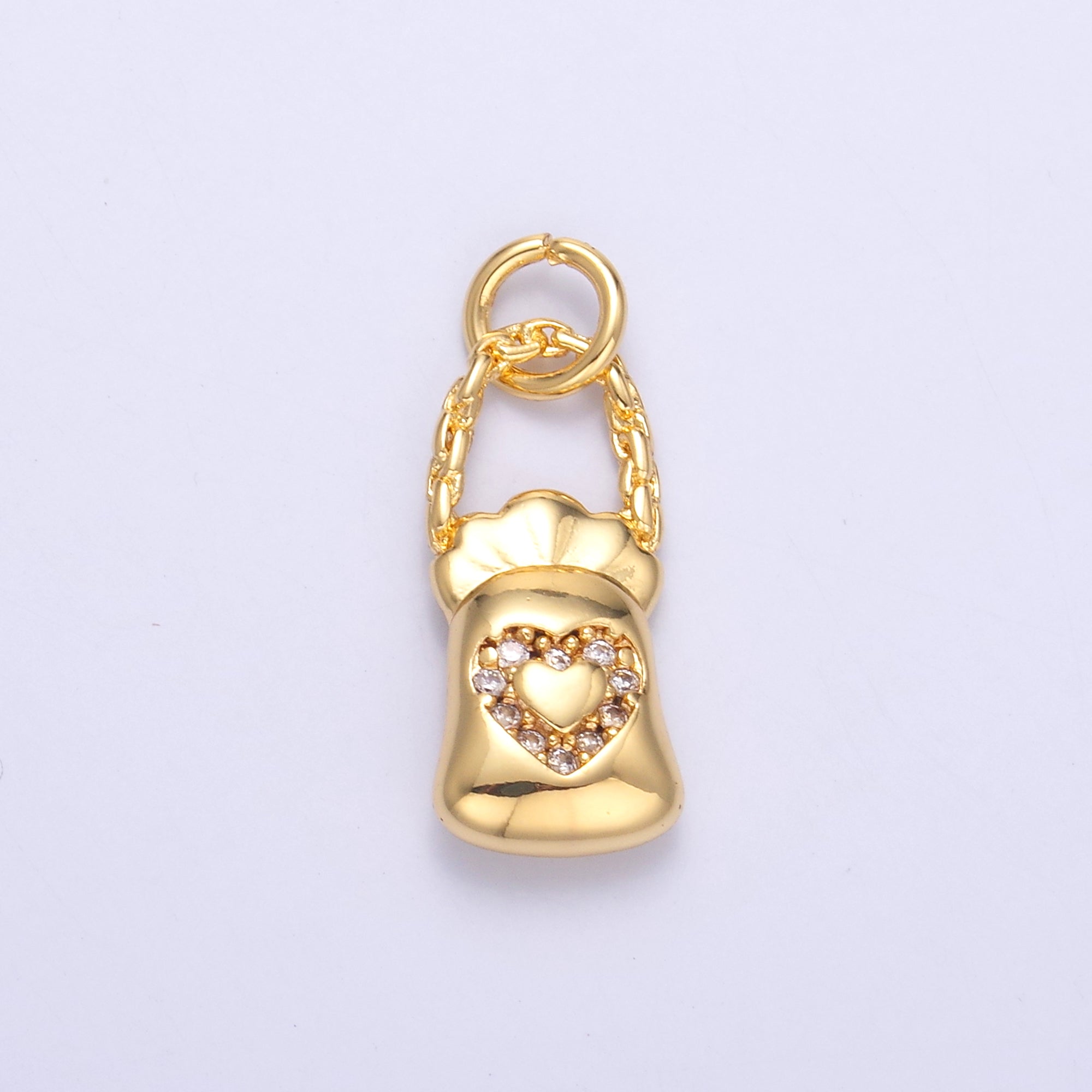 24K Gold plated Micro Paved CZ Heart Bag Charm in Gold & Silver | C043