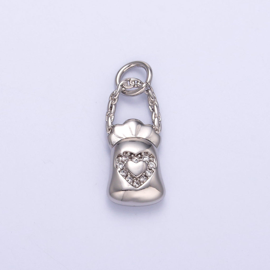 24K Gold plated Micro Paved CZ Heart Bag Charm in Gold & Silver | C043