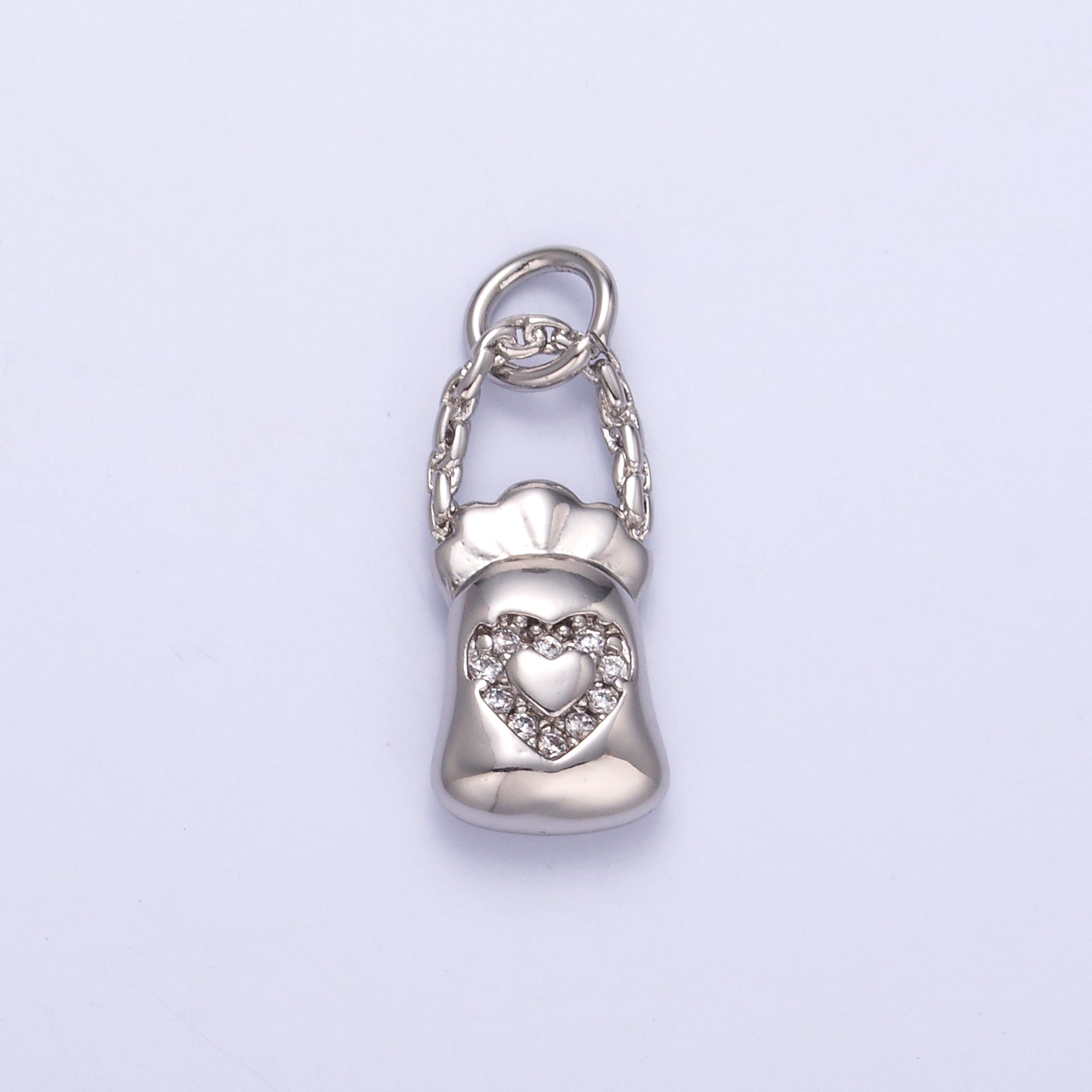 24K Gold plated Micro Paved CZ Heart Bag Charm in Gold & Silver | C043