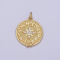 24K Gold plated 24.5mm Clear CZ North Star Sign Zodiac Horoscope Round Charm | C340