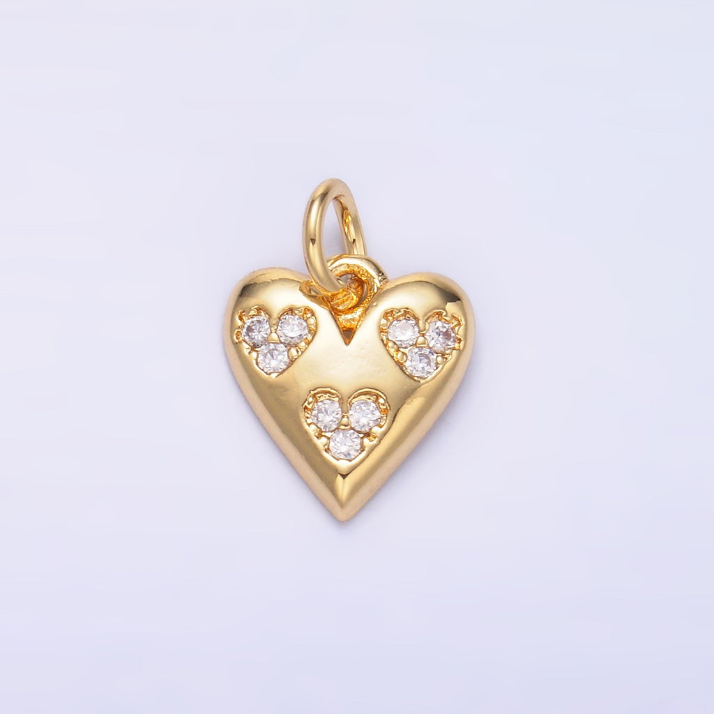 24K Gold plated Triple Micro Paved CZ Heart Charm in Gold & Silver | C475