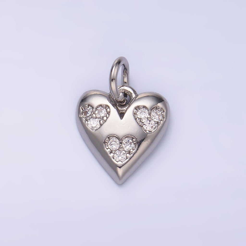 24K Gold plated Triple Micro Paved CZ Heart Charm in Gold & Silver | C475
