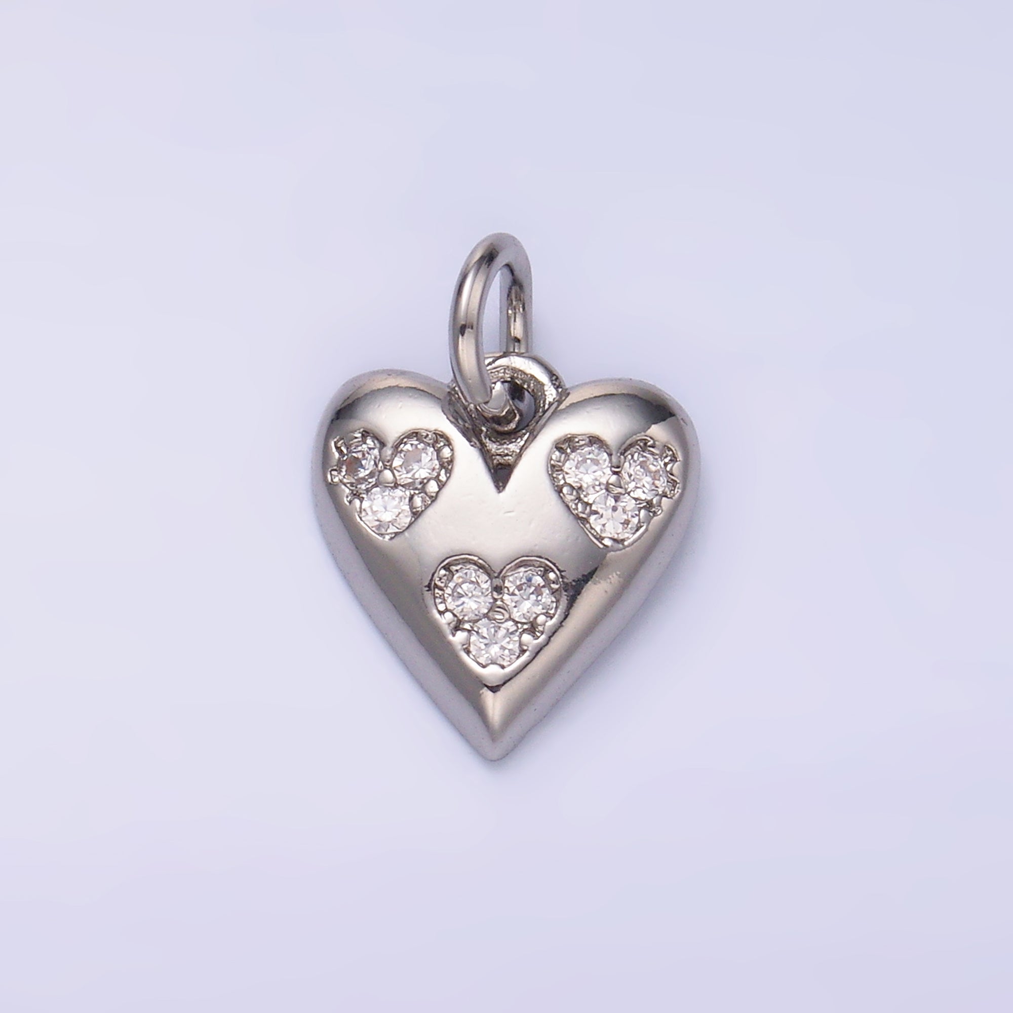 24K Gold plated Triple Micro Paved CZ Heart Charm in Gold & Silver | C475