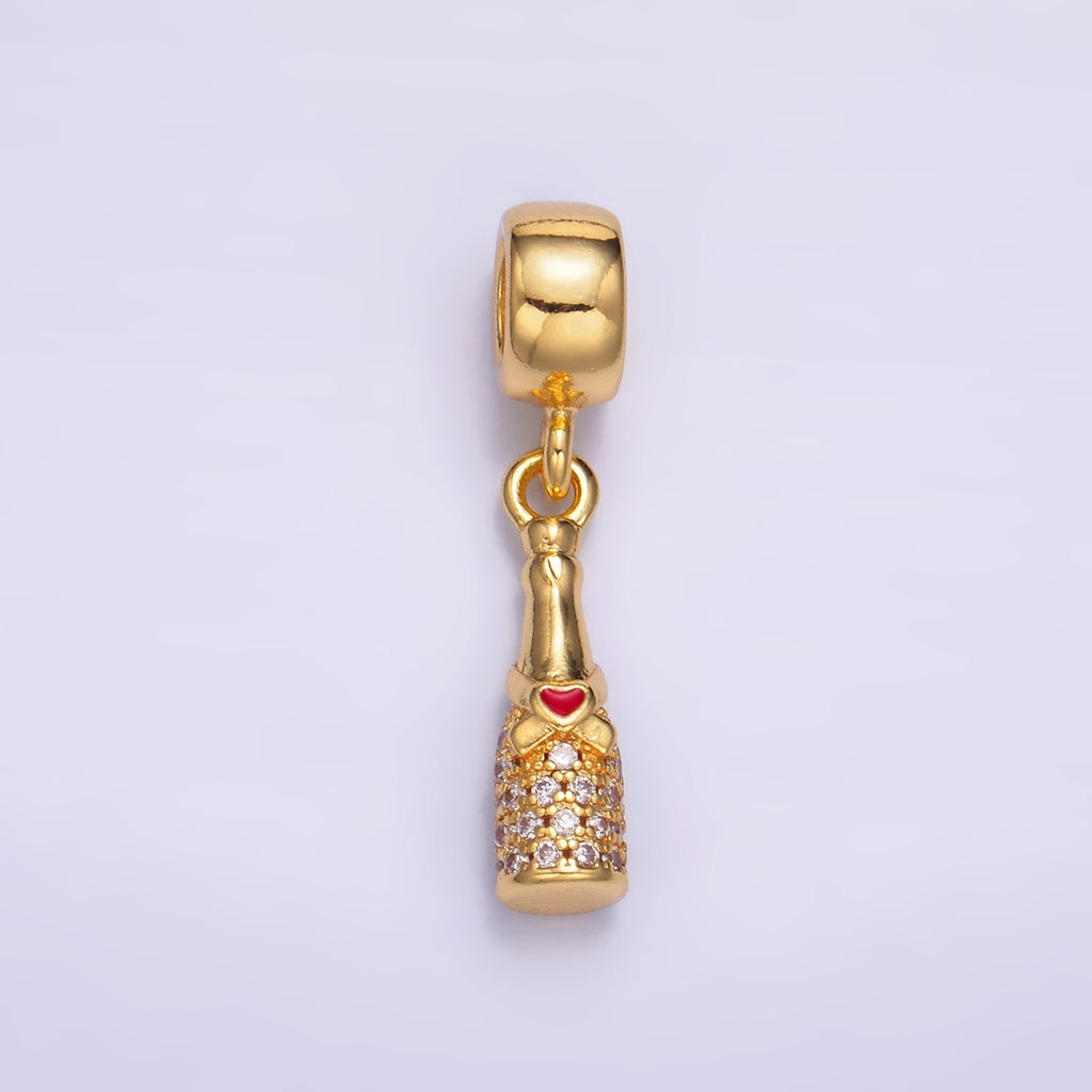 24K Gold plated Heart Wine Bottle Micro Paved CZ Rhondelle Drop Pendant | C876