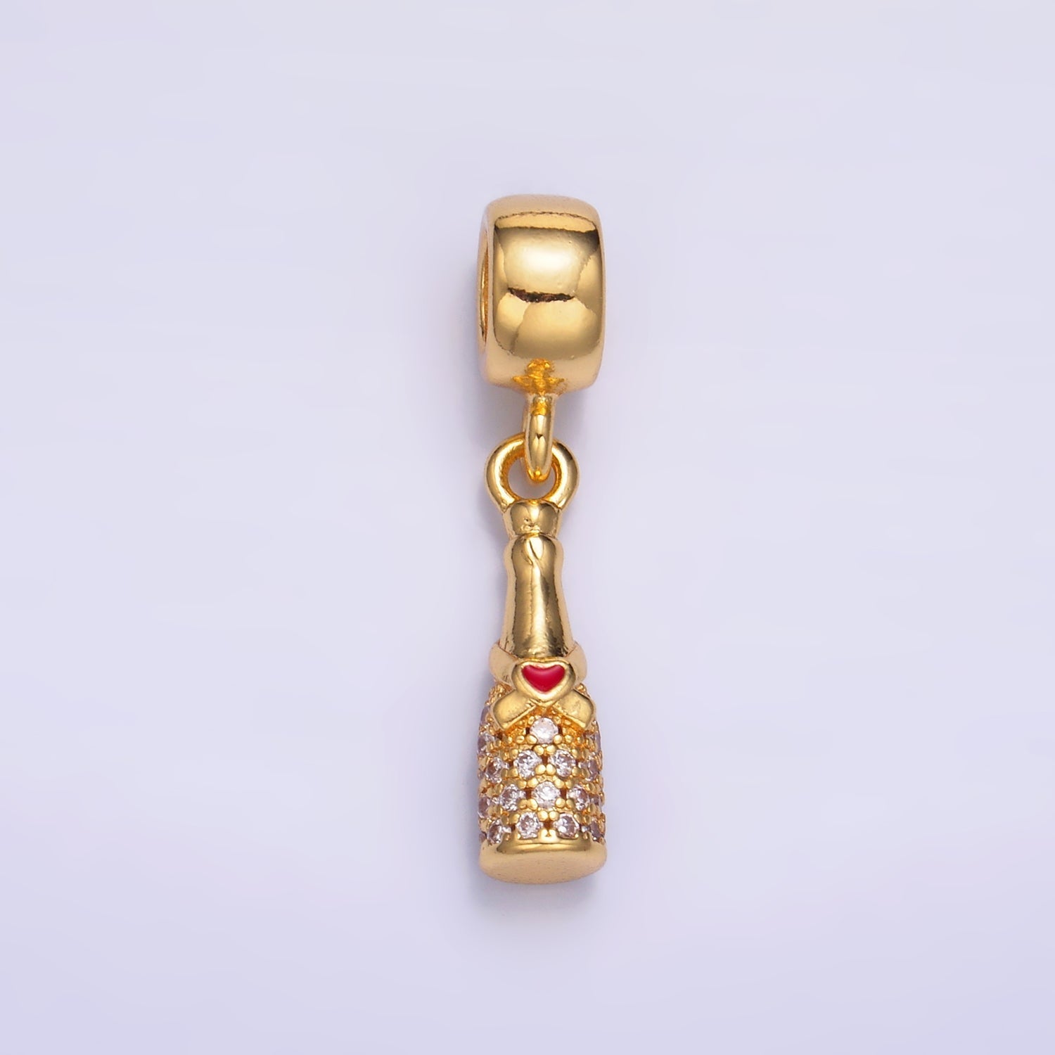 24K Gold plated Heart Wine Bottle Micro Paved CZ Rhondelle Drop Pendant | C876