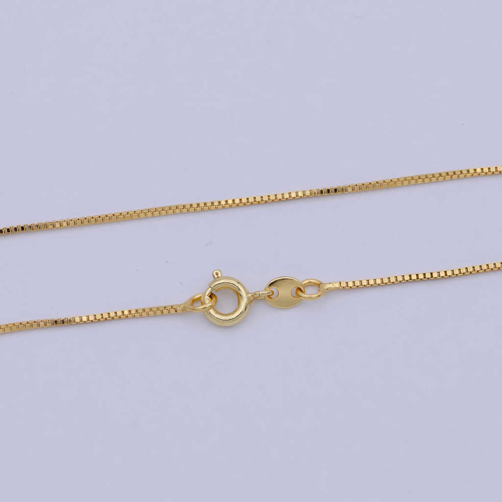 15.5" Box Chain Necklace, Dainty 24K Gold Plated 0.7mm Layering Finished Chain WA-503 - DLUXCA