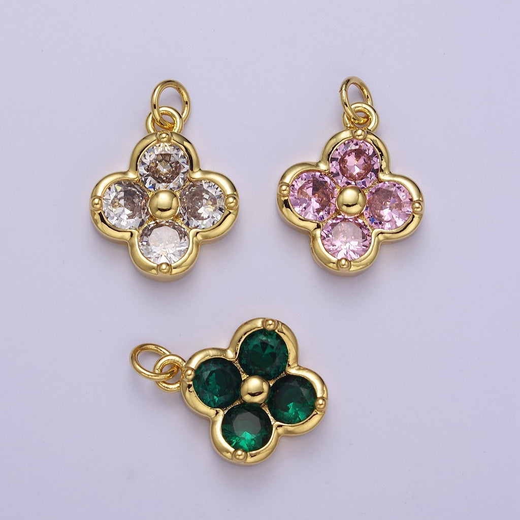 Mini Clover Charm Clear Pink Green CZ Lucky Charm E-768 E-769 E-770 - DLUXCA