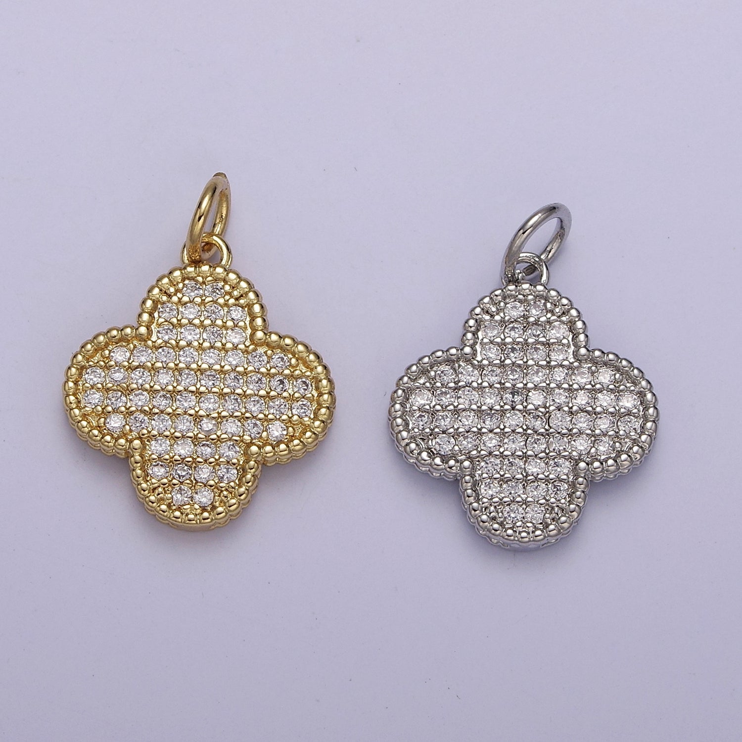 Dainty Gold clover charm, Silver clover pendants Lucky gold Pendant 14k Gold plated Charm E-708 E-709