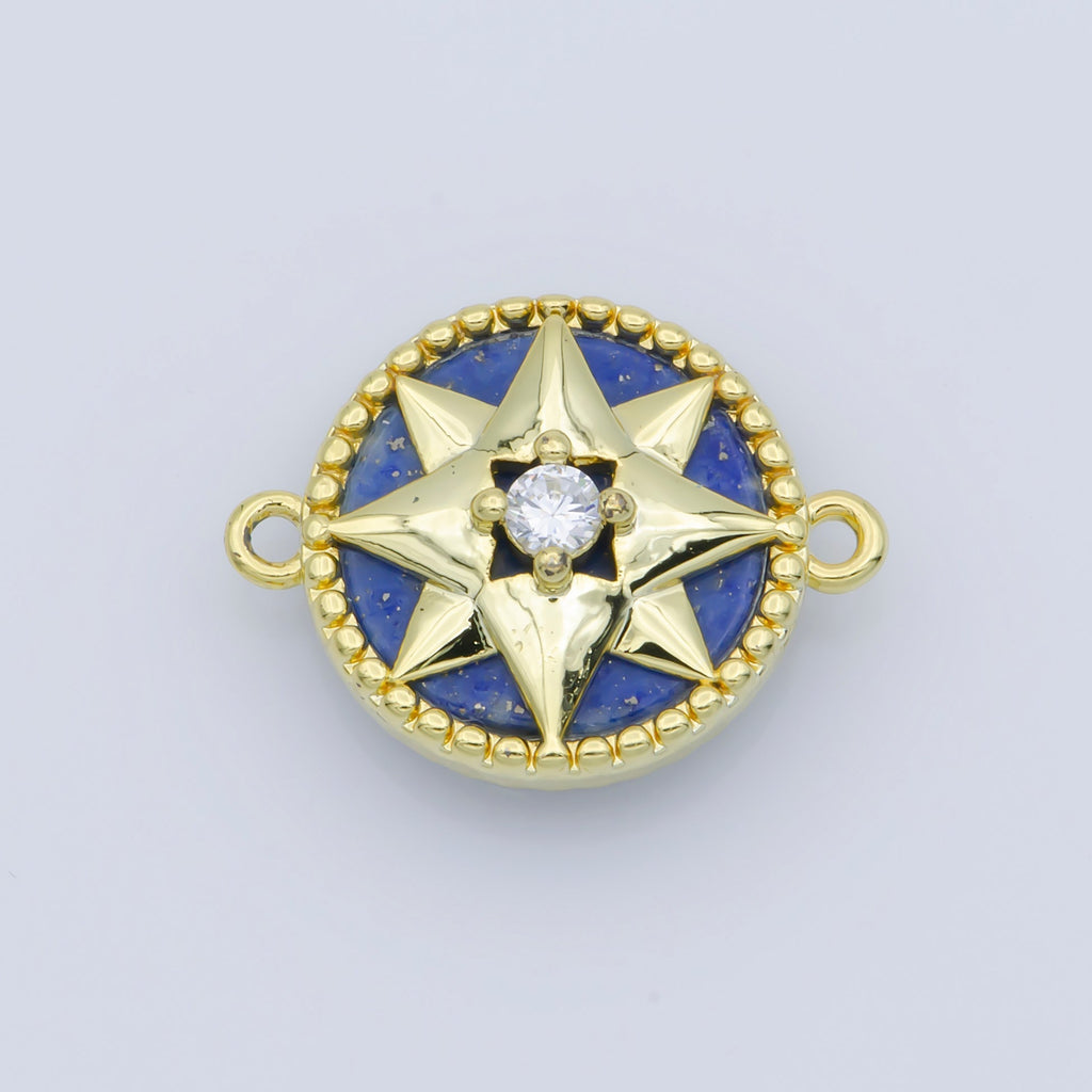 14k Gold plated Pink Pearl Charm Connector, Compass Charm Connector, Cubic Zircon Jewels, Pink Charm Connector for Bracelet Necklace, COGF-443-8/F-388-393 - DLUXCA
