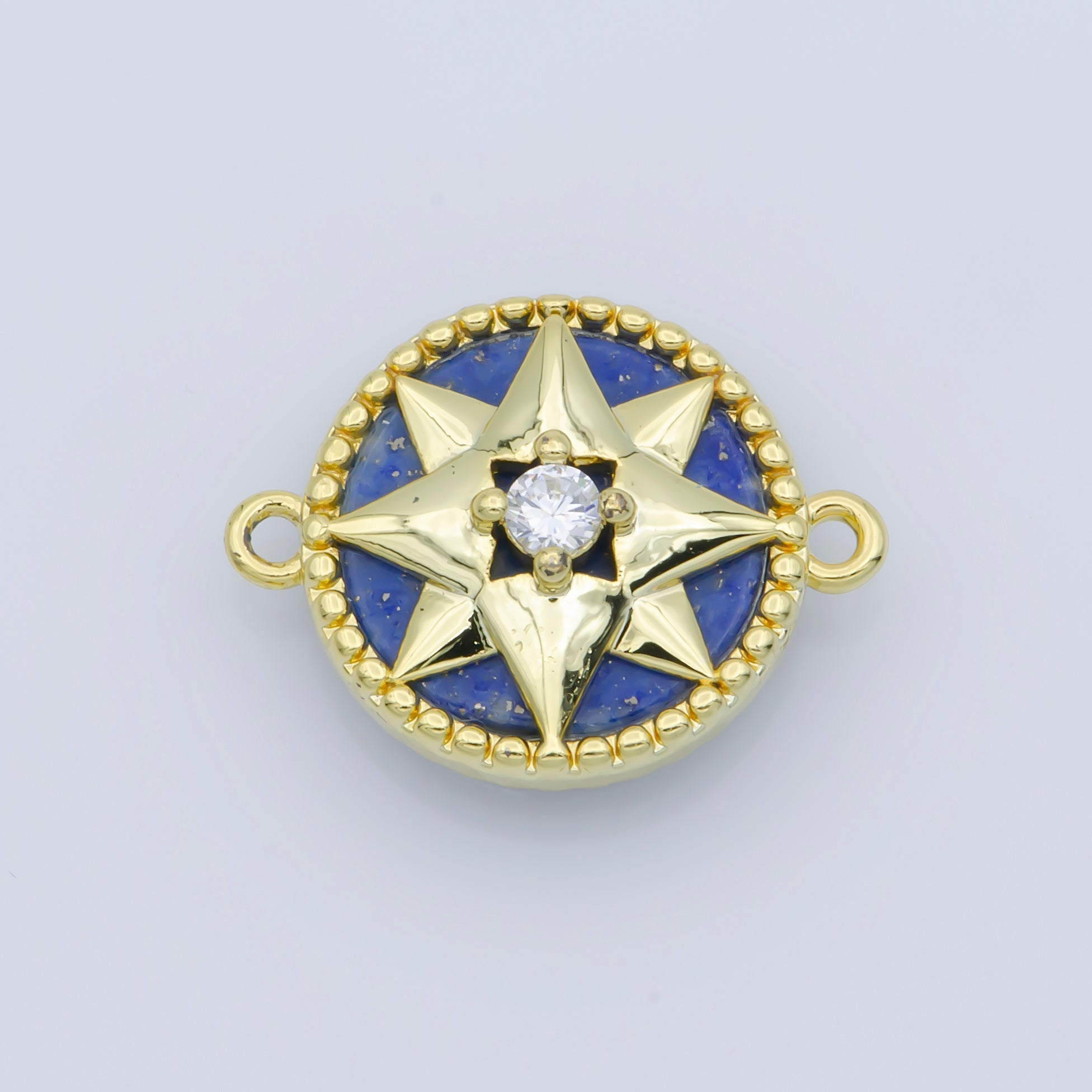14k Gold plated Pink Pearl Charm Connector, Compass Charm Connector, Cubic Zircon Jewels, Pink Charm Connector for Bracelet Necklace, COGF-443-8/F-388-393 - DLUXCA