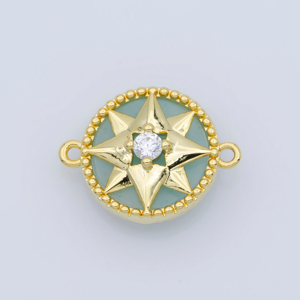14k Gold plated Pink Pearl Charm Connector, Compass Charm Connector, Cubic Zircon Jewels, Pink Charm Connector for Bracelet Necklace, COGF-443-8/F-388-393 - DLUXCA