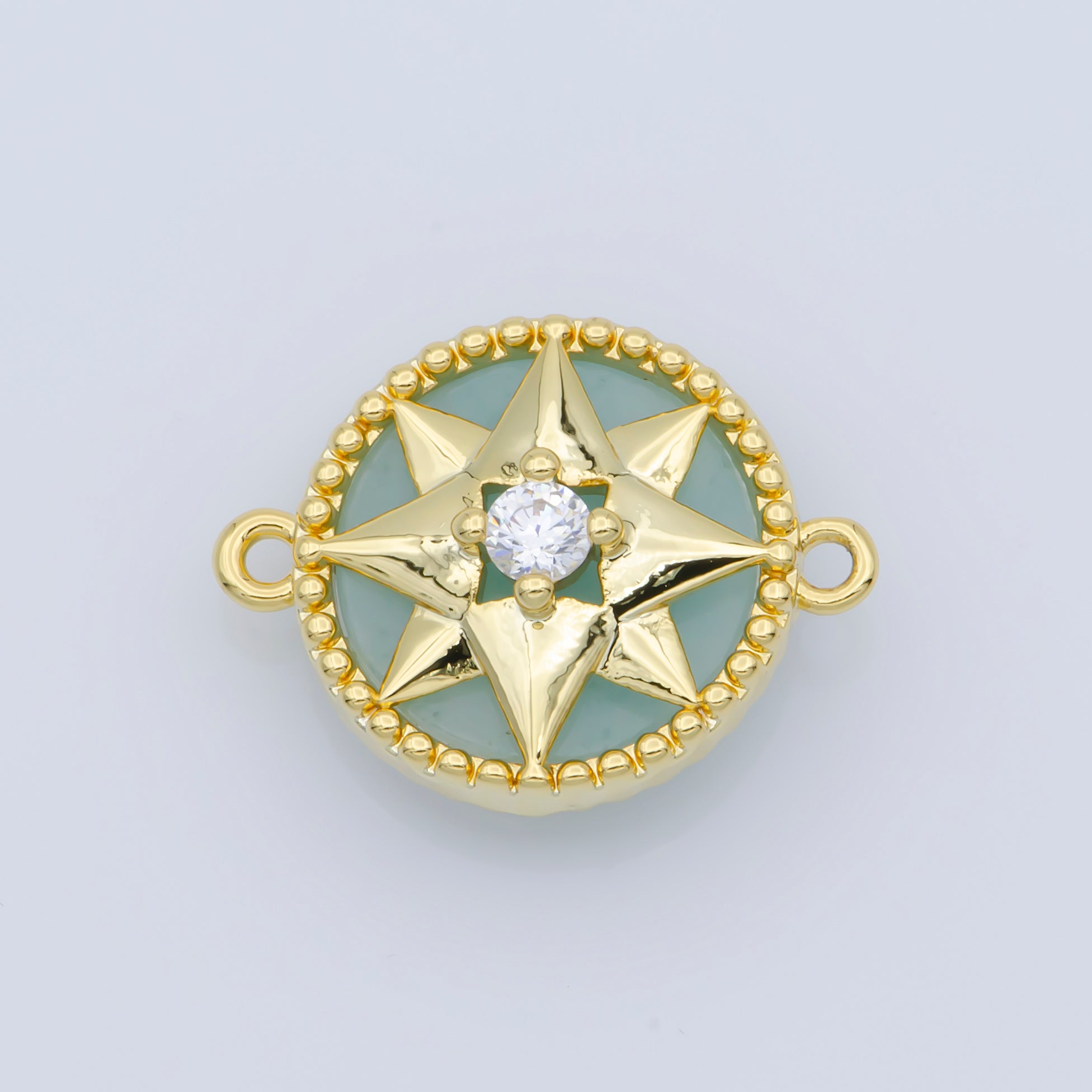 14k Gold plated Pink Pearl Charm Connector, Compass Charm Connector, Cubic Zircon Jewels, Pink Charm Connector for Bracelet Necklace, COGF-443-8/F-388-393 - DLUXCA
