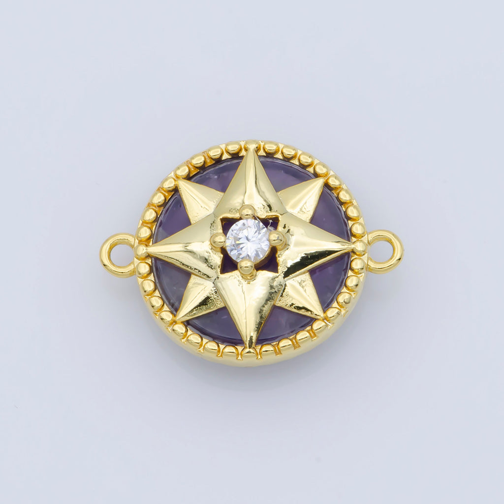 14k Gold plated Pink Pearl Charm Connector, Compass Charm Connector, Cubic Zircon Jewels, Pink Charm Connector for Bracelet Necklace, COGF-443-8/F-388-393 - DLUXCA