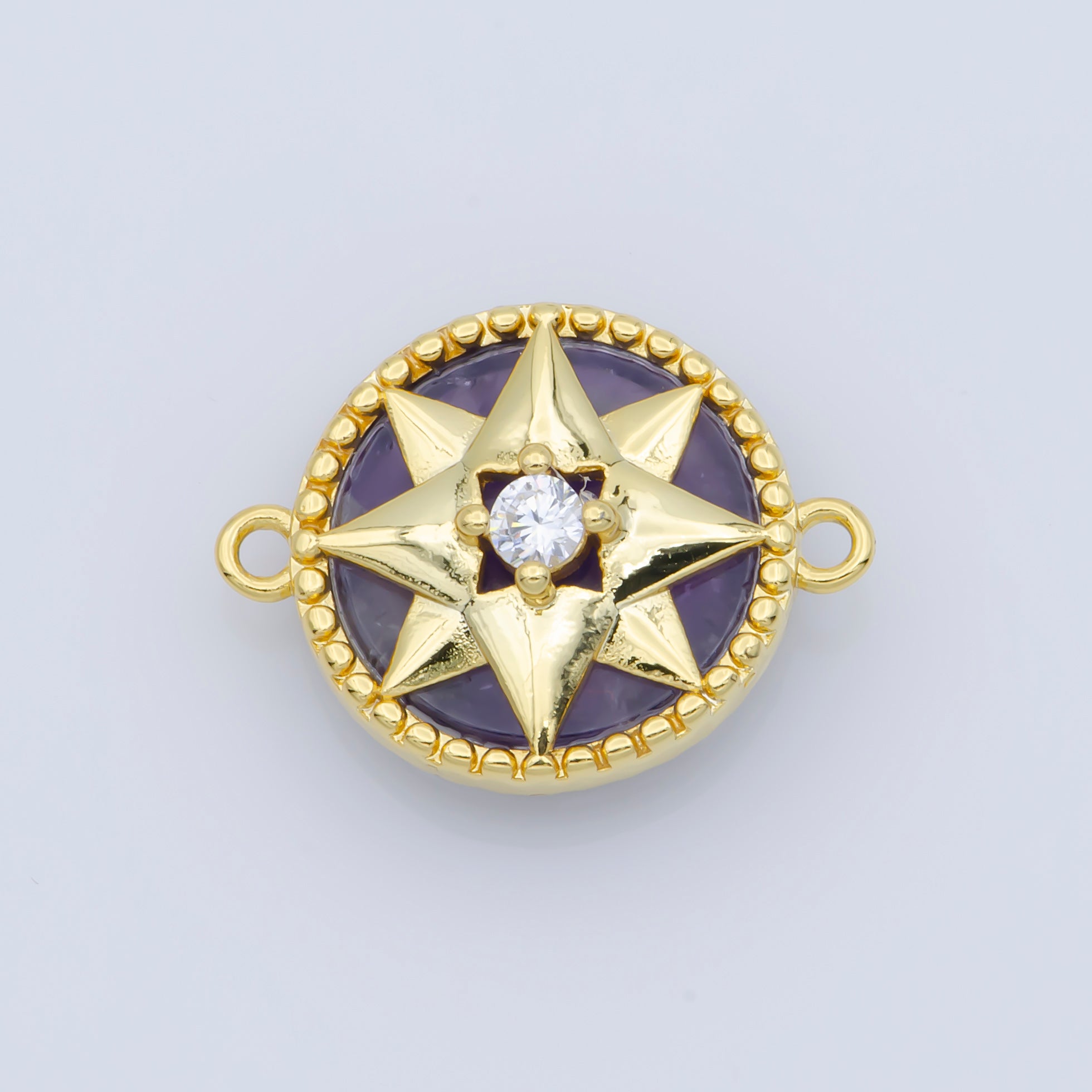 14k Gold plated Pink Pearl Charm Connector, Compass Charm Connector, Cubic Zircon Jewels, Pink Charm Connector for Bracelet Necklace, COGF-443-8/F-388-393 - DLUXCA