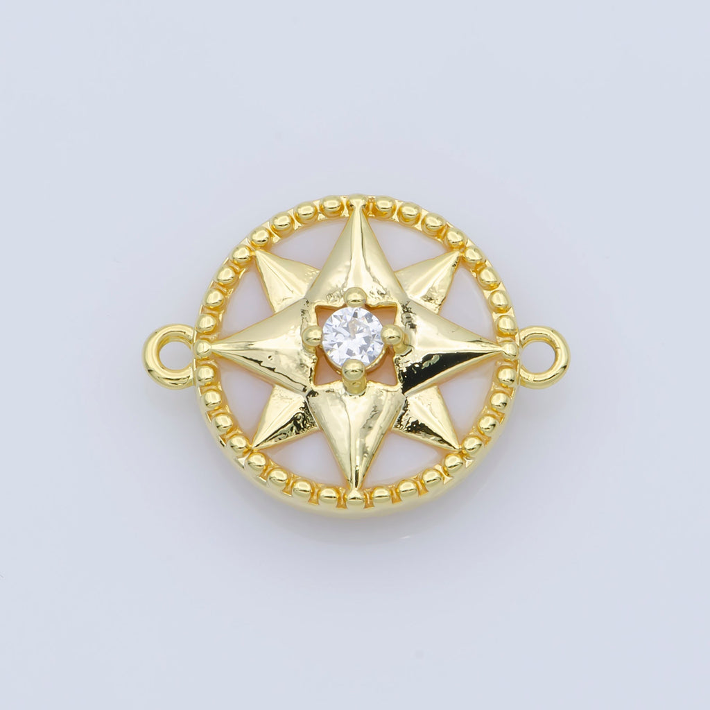14k Gold plated Pink Pearl Charm Connector, Compass Charm Connector, Cubic Zircon Jewels, Pink Charm Connector for Bracelet Necklace, COGF-443-8/F-388-393 - DLUXCA