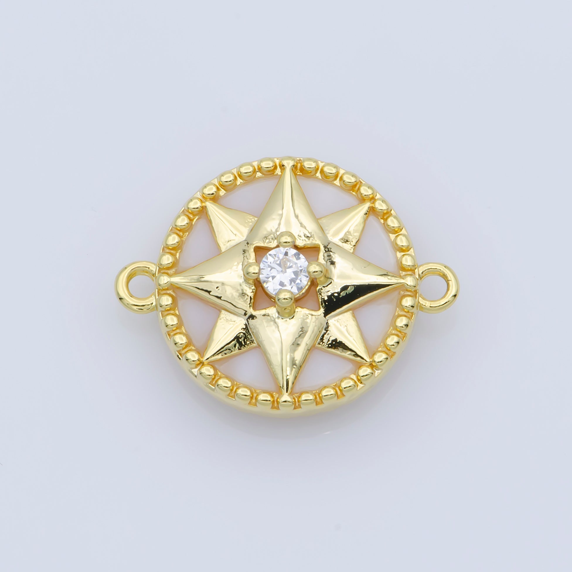 14k Gold plated Pink Pearl Charm Connector, Compass Charm Connector, Cubic Zircon Jewels, Pink Charm Connector for Bracelet Necklace, COGF-443-8/F-388-393 - DLUXCA