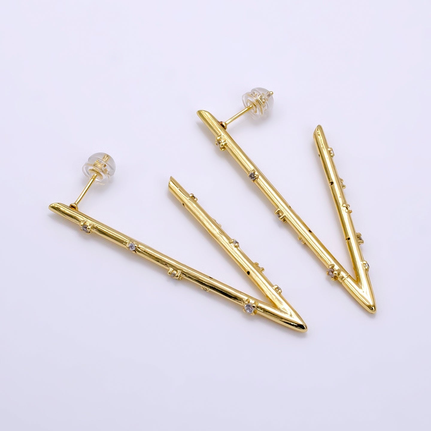 16K Gold plated 50mm Clear CZ Dotted Triangle Hoop Earrings