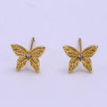 16K Gold plated 8mm Clear CZ Textured Butterfly Mini Stud Earrings | Clearance