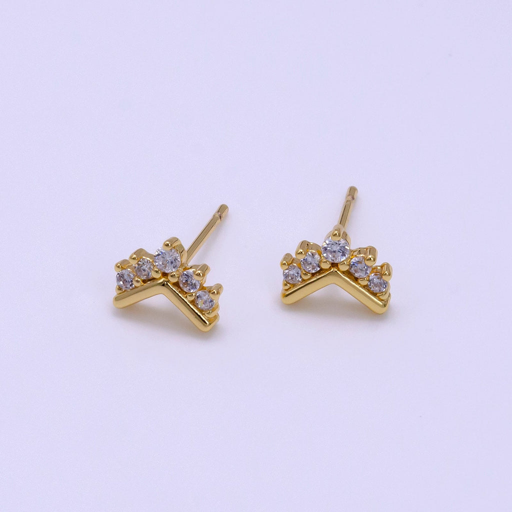 16K Gold plated 6mm Clear CZ Geometric Arrow Stud Earrings | Clearance