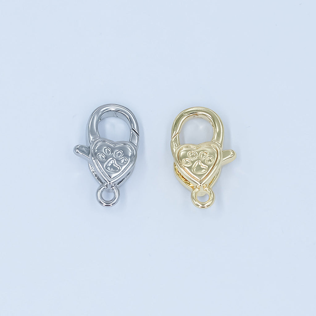 24K Gold plated Paw Print Heart Lobster Claw Clasp Closure Finding in Gold & Silver | Z1140