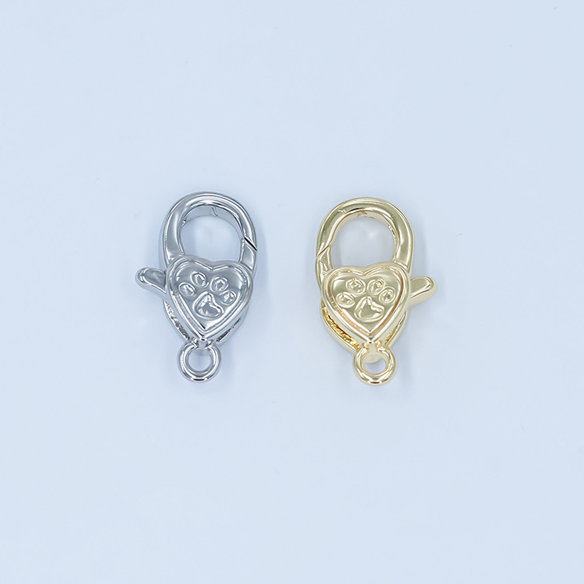 24K Gold plated Paw Print Heart Lobster Claw Clasp Closure Finding in Gold & Silver | Z1140