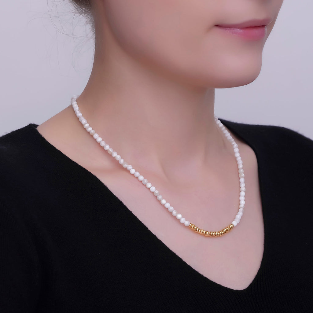 24K Gold plated White Gemstone Bead 17 Inch Necklace | WA-2968
