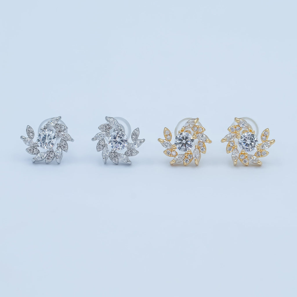 24K Gold Plated Marquise Micro Paved CZ Spiral Stud Earrings Set in Gold & Silver | AB488 AB549