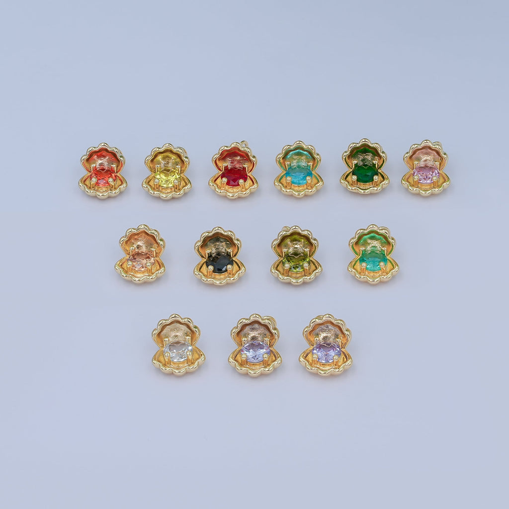 24K Gold plated 14.5mm CZ Sea Shell Clam 3D Multidimensional Charm | N033
