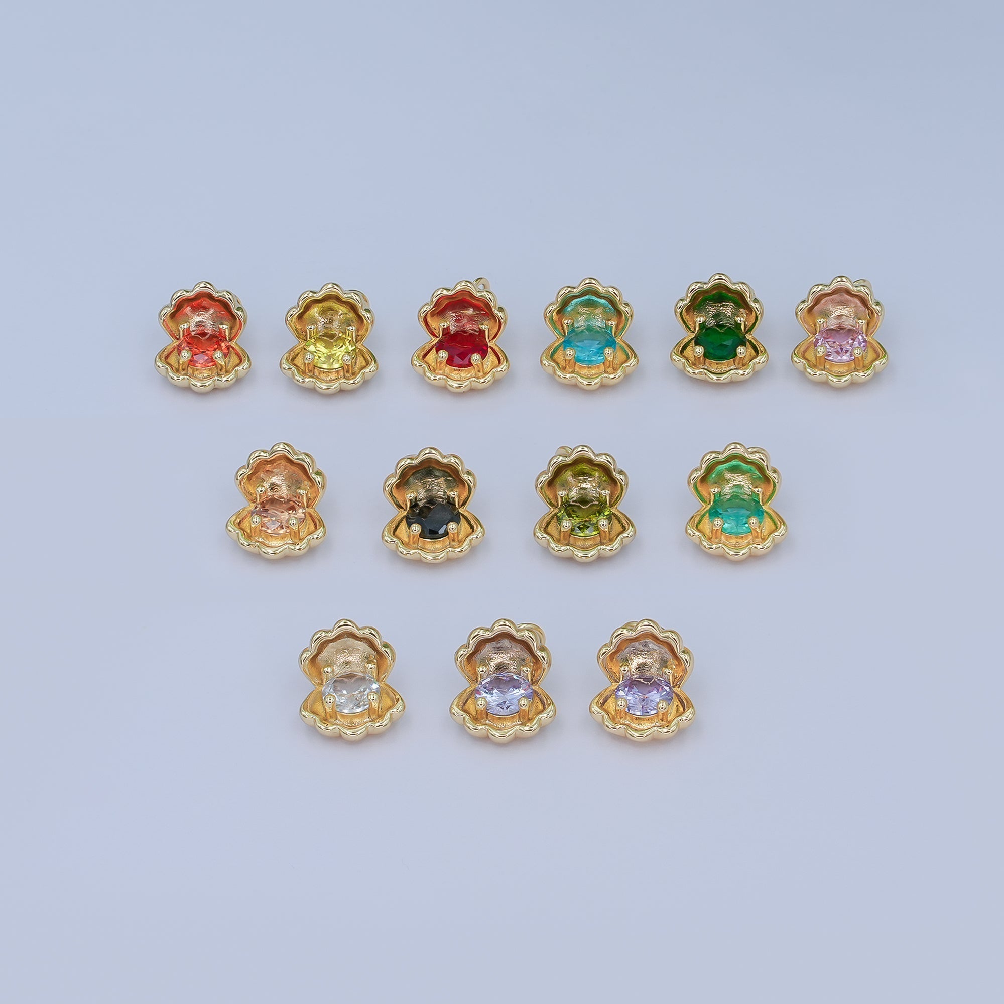 24K Gold plated 14.5mm CZ Sea Shell Clam 3D Multidimensional Charm | N033