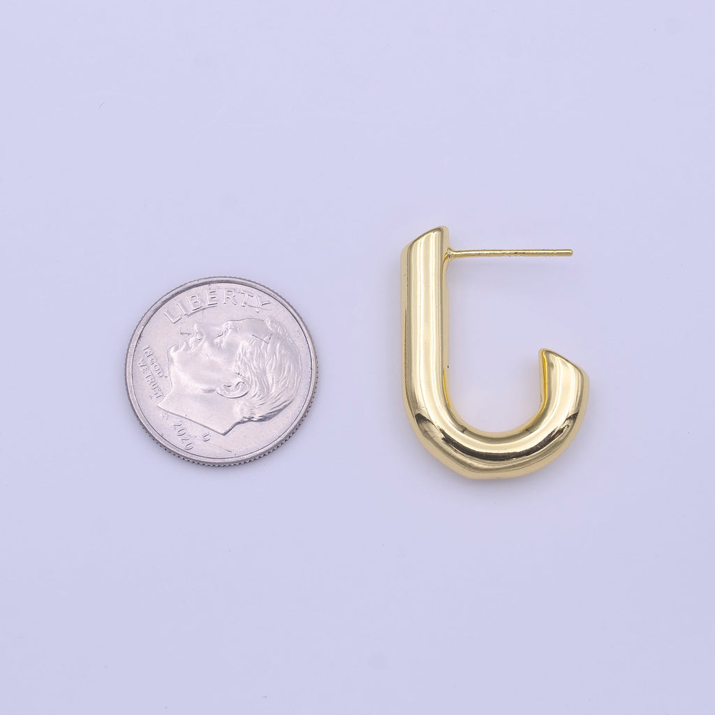 Gold plated J-Shaped Bar CZ Studs Minimalist Earrings | Y222 - DLUXCA