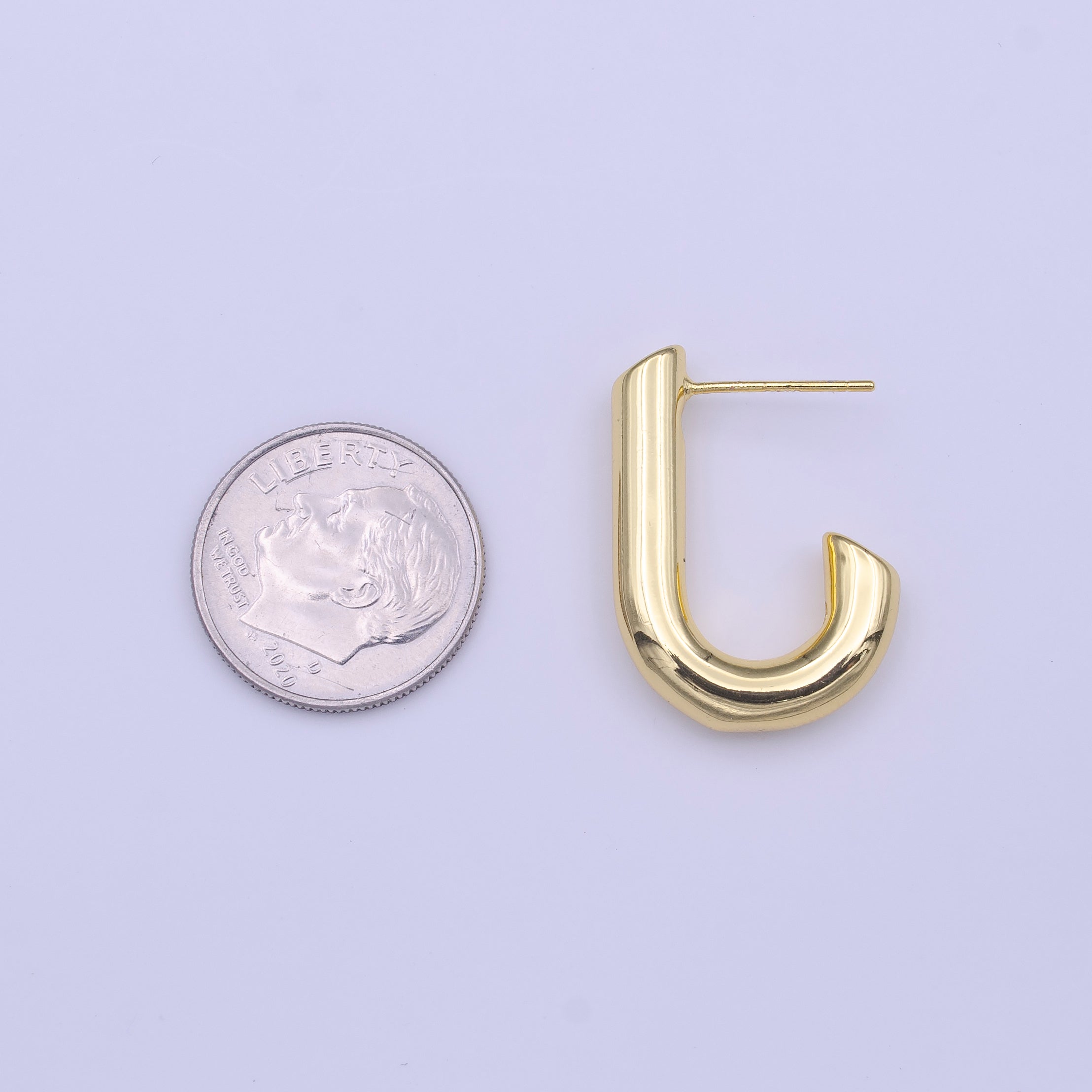 Gold plated J-Shaped Bar CZ Studs Minimalist Earrings | Y222 - DLUXCA