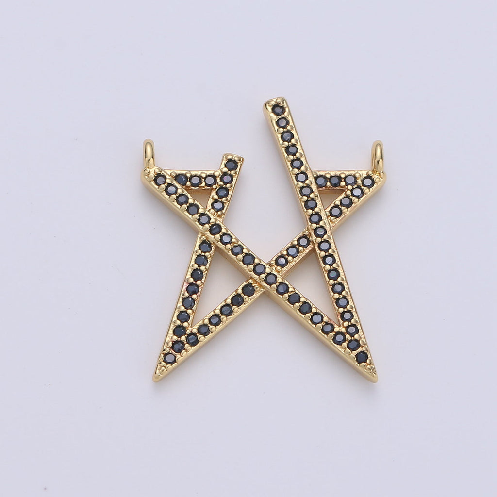 14K Gold plated Black Micro Paved CZ Open Celestial Star Connector | F378