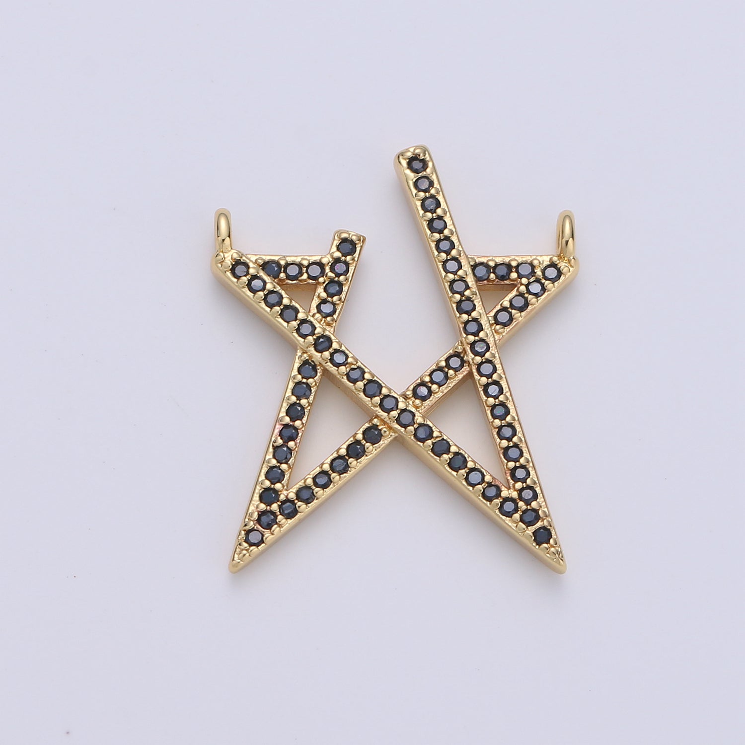 14K Gold plated Black Micro Paved CZ Open Celestial Star Connector | F378