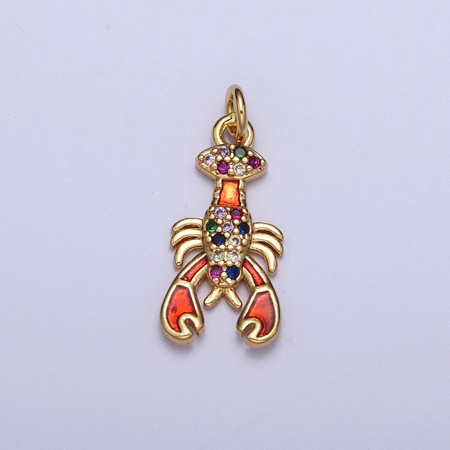 Multicolor Micro Pave Cubic Zirconia Orange Red Lobster Ocean Wildlife Gold Charm For Jewelry Making | G211 - DLUXCA
