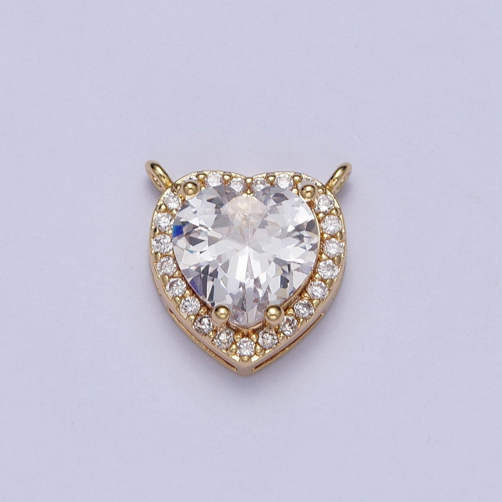 16K Gold plated 11.5mm Clear Micro Paved CZ Heart Connector | G525