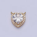 16K Gold plated 11.5mm Clear Micro Paved CZ Heart Connector | G525