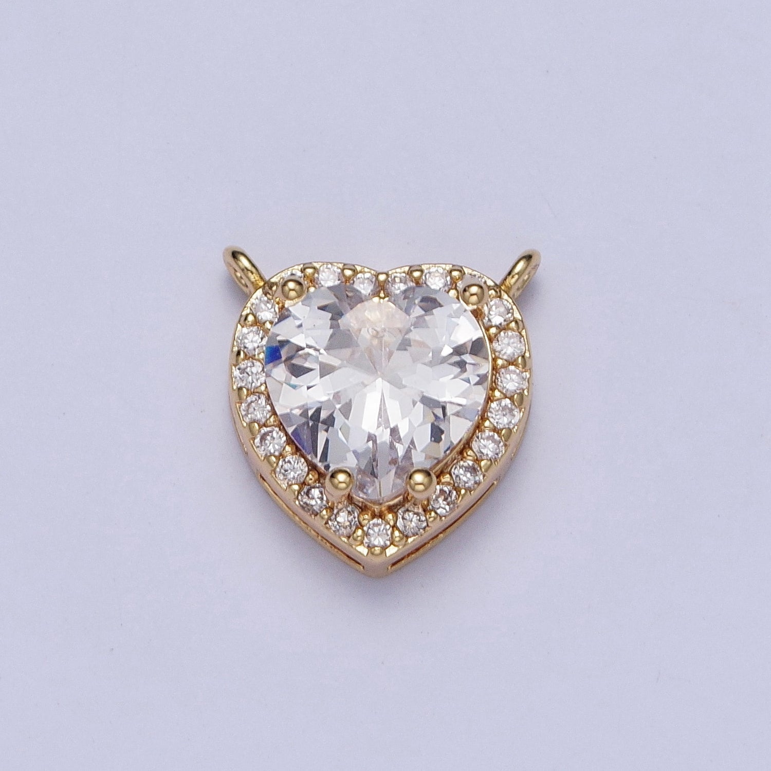 16K Gold plated 11.5mm Clear Micro Paved CZ Heart Connector | G525
