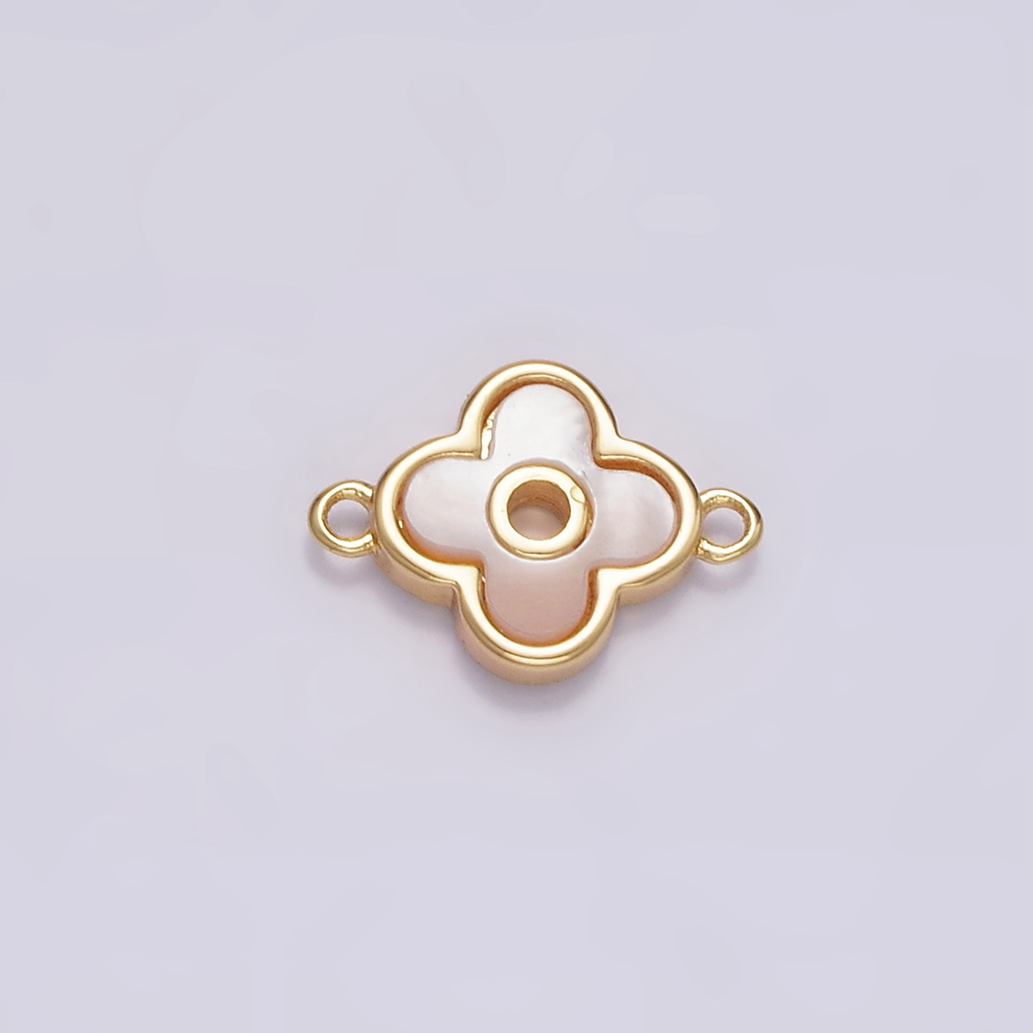 16K Gold plated 8.5mm Shell Pearl Open Clover Quatrefoil Connector | G698 - DLUXCA