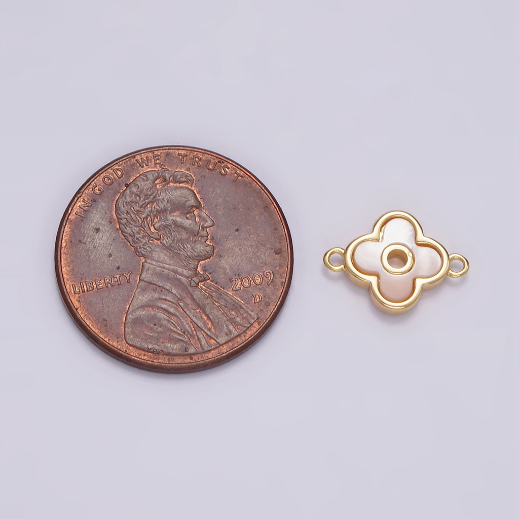 16K Gold plated 8.5mm Shell Pearl Open Clover Quatrefoil Connector | G698 - DLUXCA