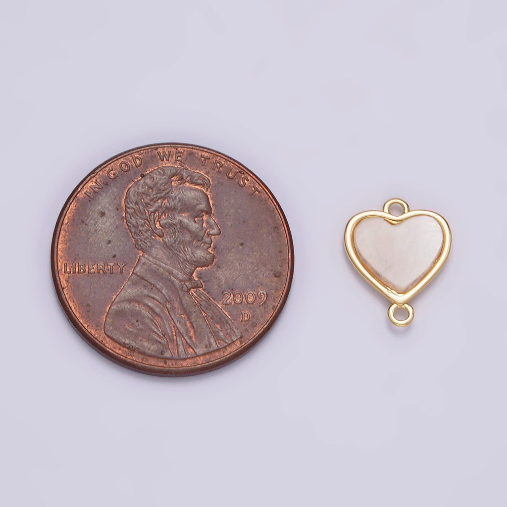 16K Gold plated 10.5mm Sideway Heart Shell Pearl Minimalist Bezel Connector | G702 - DLUXCA