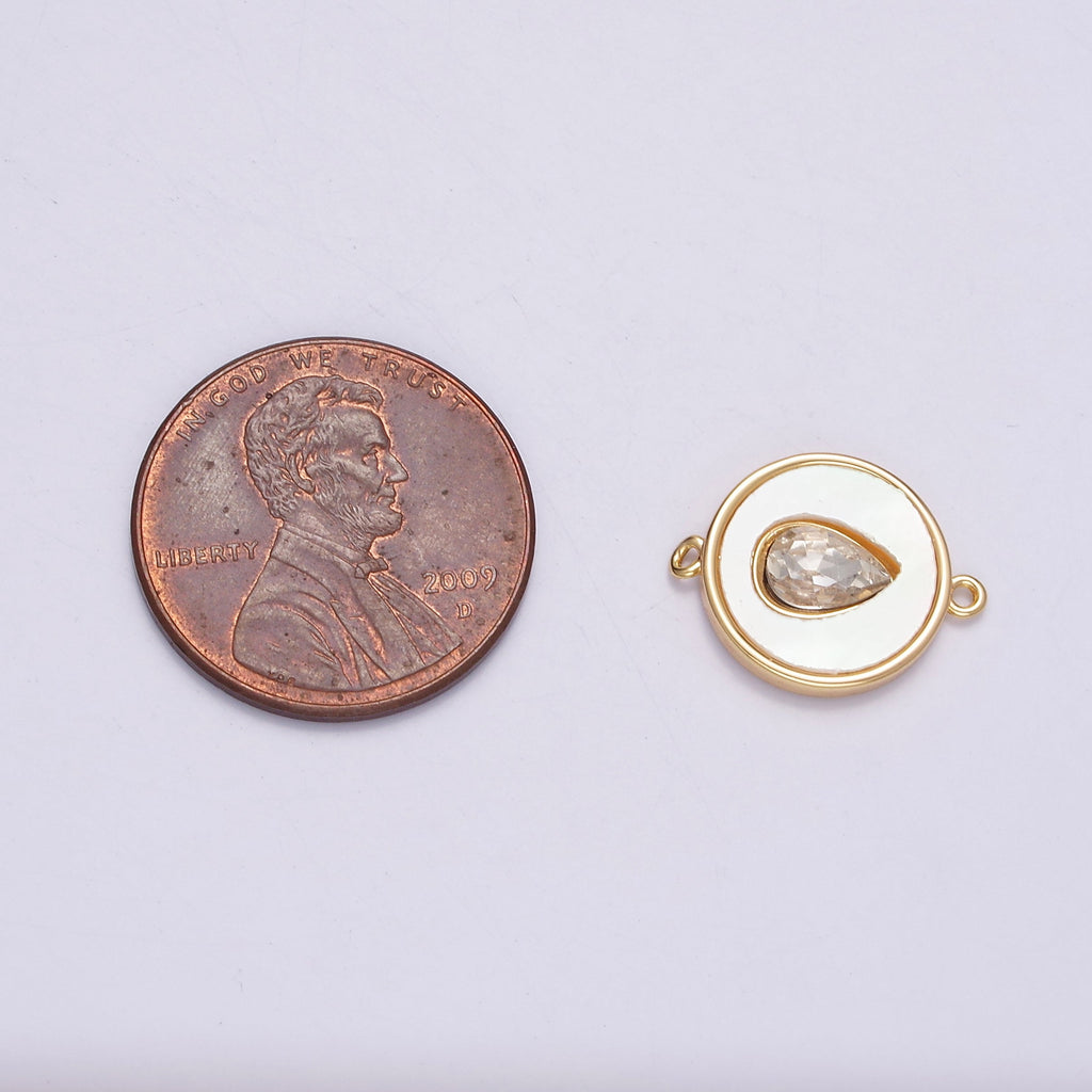 16K Gold plated 11.5mm Sideway Clear Teardrop Shell Pearl Round Connector | G706 - DLUXCA