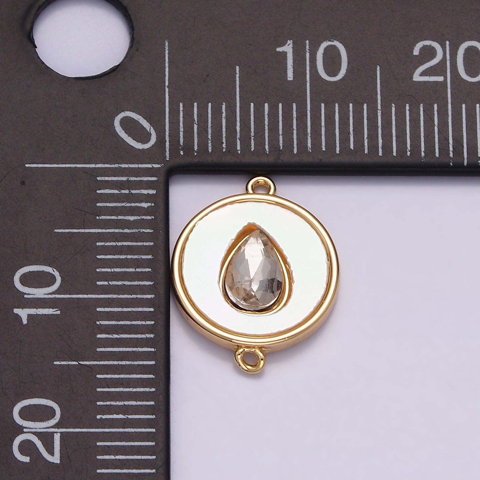 16K Gold plated 11.5mm Sideway Clear Teardrop Shell Pearl Round Connector | G706 - DLUXCA