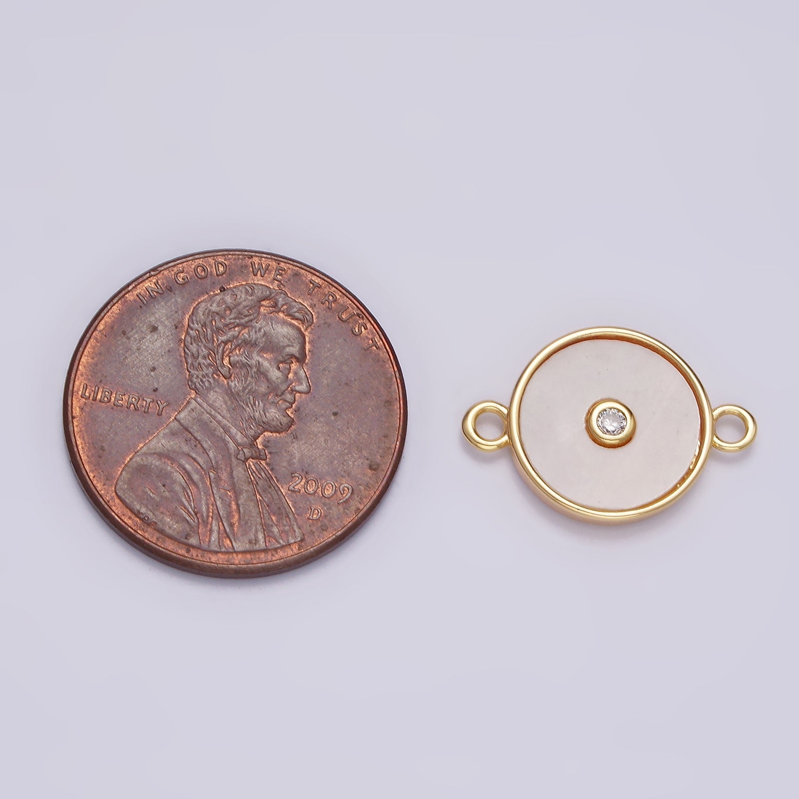 16K Gold plated 11.5mm Shell Pearl Clear CZ Round Connector | G707 - DLUXCA