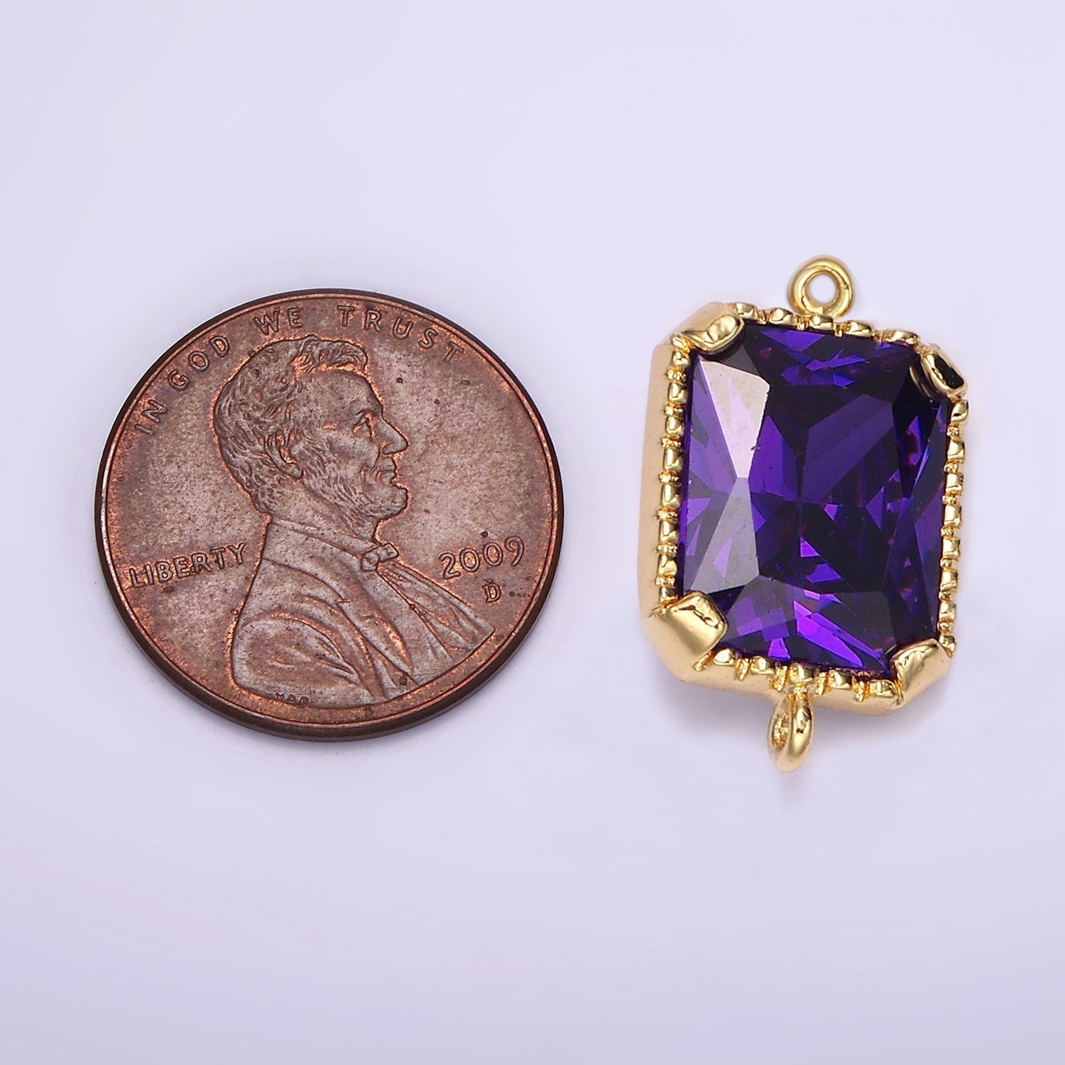 14K Gold plated Clear, Purple CZ Multifaceted Baguette Bezel Connector | G814 G815