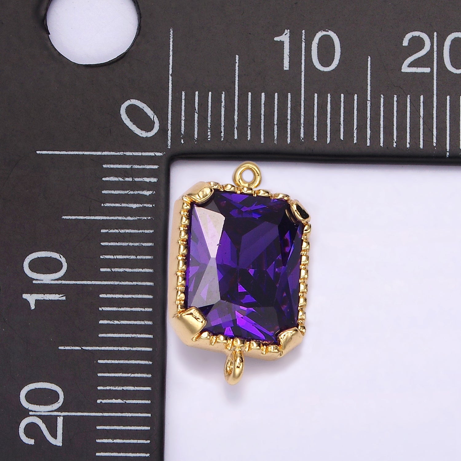 14K Gold plated Clear, Purple CZ Multifaceted Baguette Bezel Connector | G814 G815