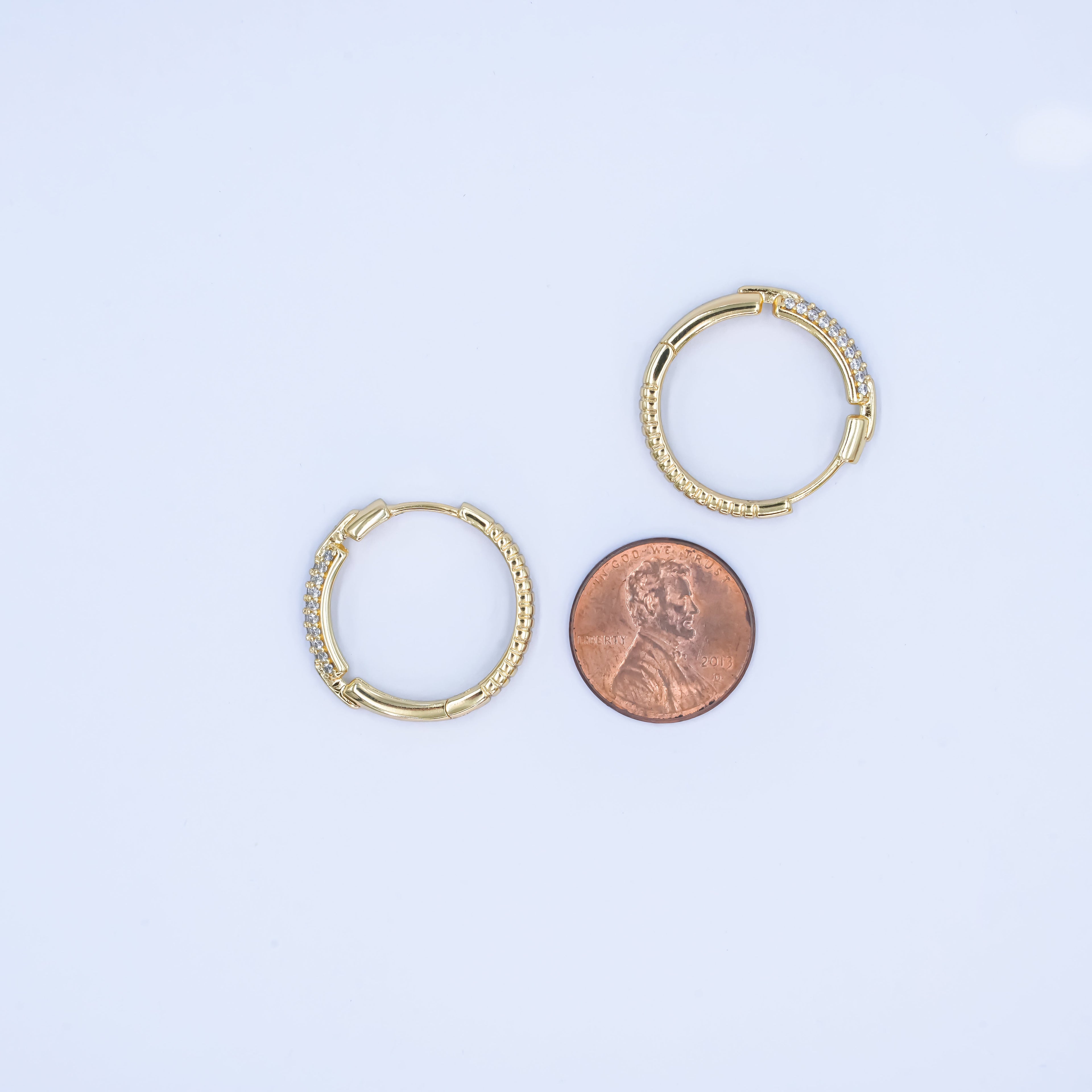 14K Gold plated 23mm Double Micro Paved CZ Endless Hoop Earrings | AB1541