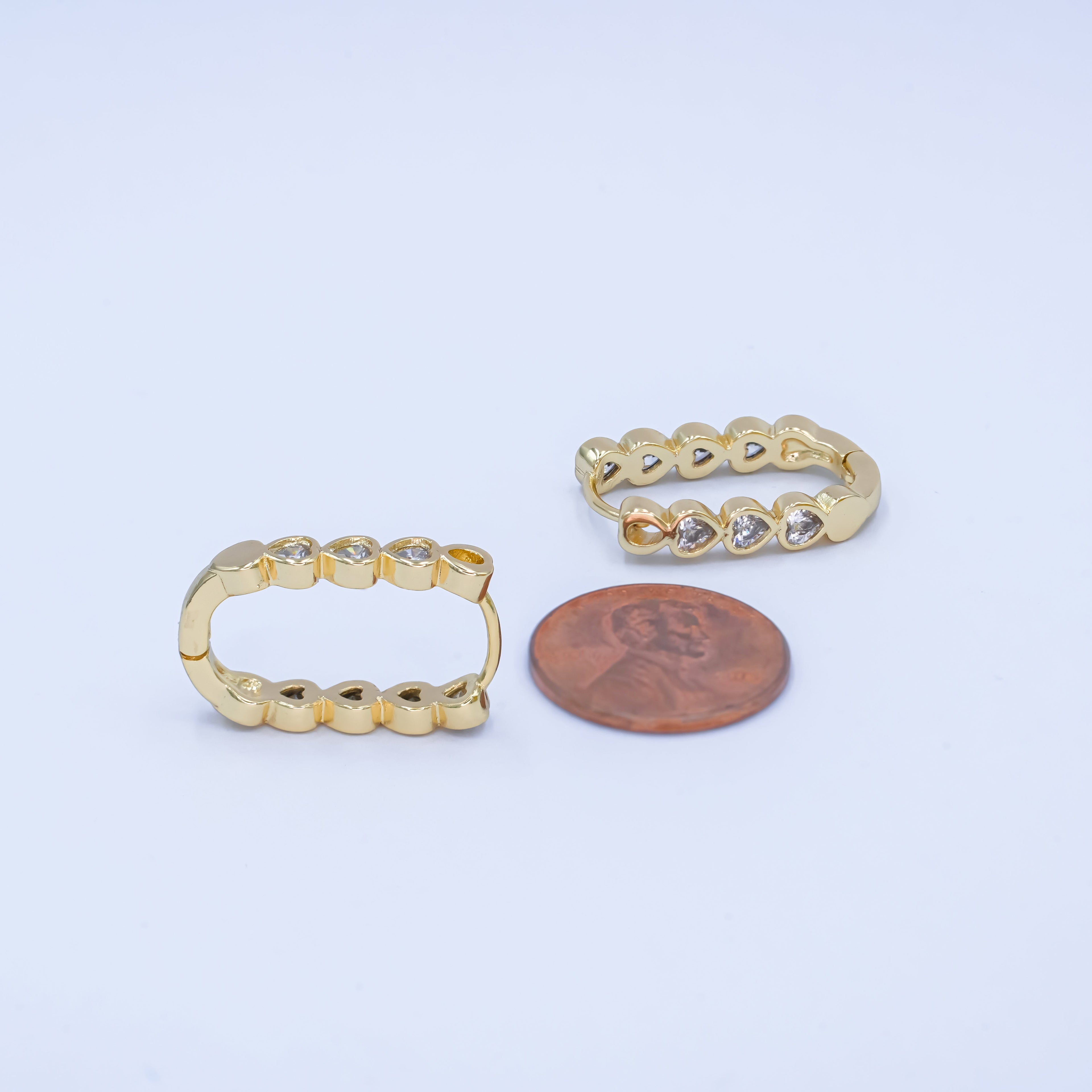 14K Gold plated Heart CZ Bezel Oblong U-Shaped Hoop Earrings | AB991